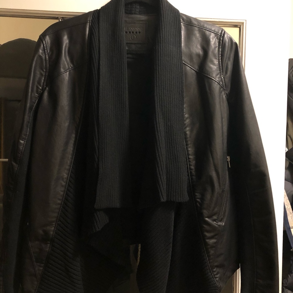 Black faux leather / sweater cardigan